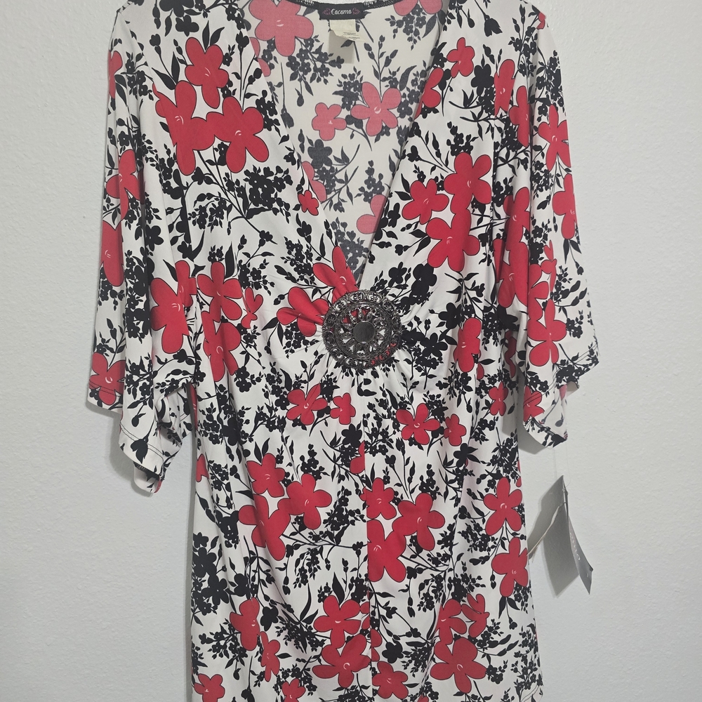 Camo Red and Black Floral Women's Top